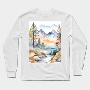 Watercolor Mountains Long Sleeve T-Shirt